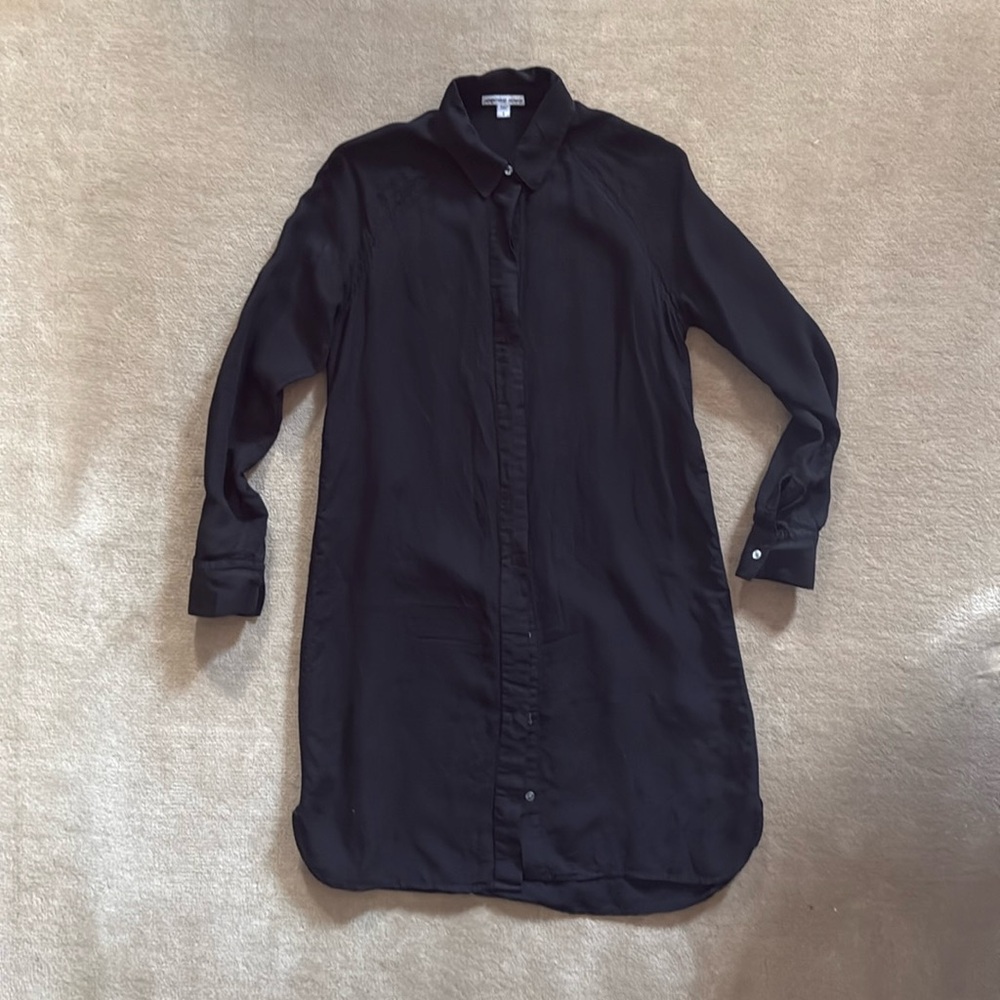 James Perse Black Linen Long Sleeve Shirt Dress 0